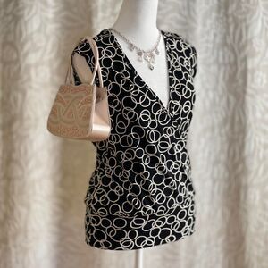 Y2K‎ Lots of Love by Speechless Geometric Wrap Top Black White Circle Print Sz M